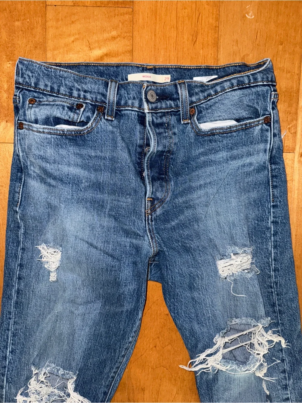 Levi’s Wedgie Full Length Ripped Jeans Cotton Medium Wash High Waist Straight - Picture 3 of 11
